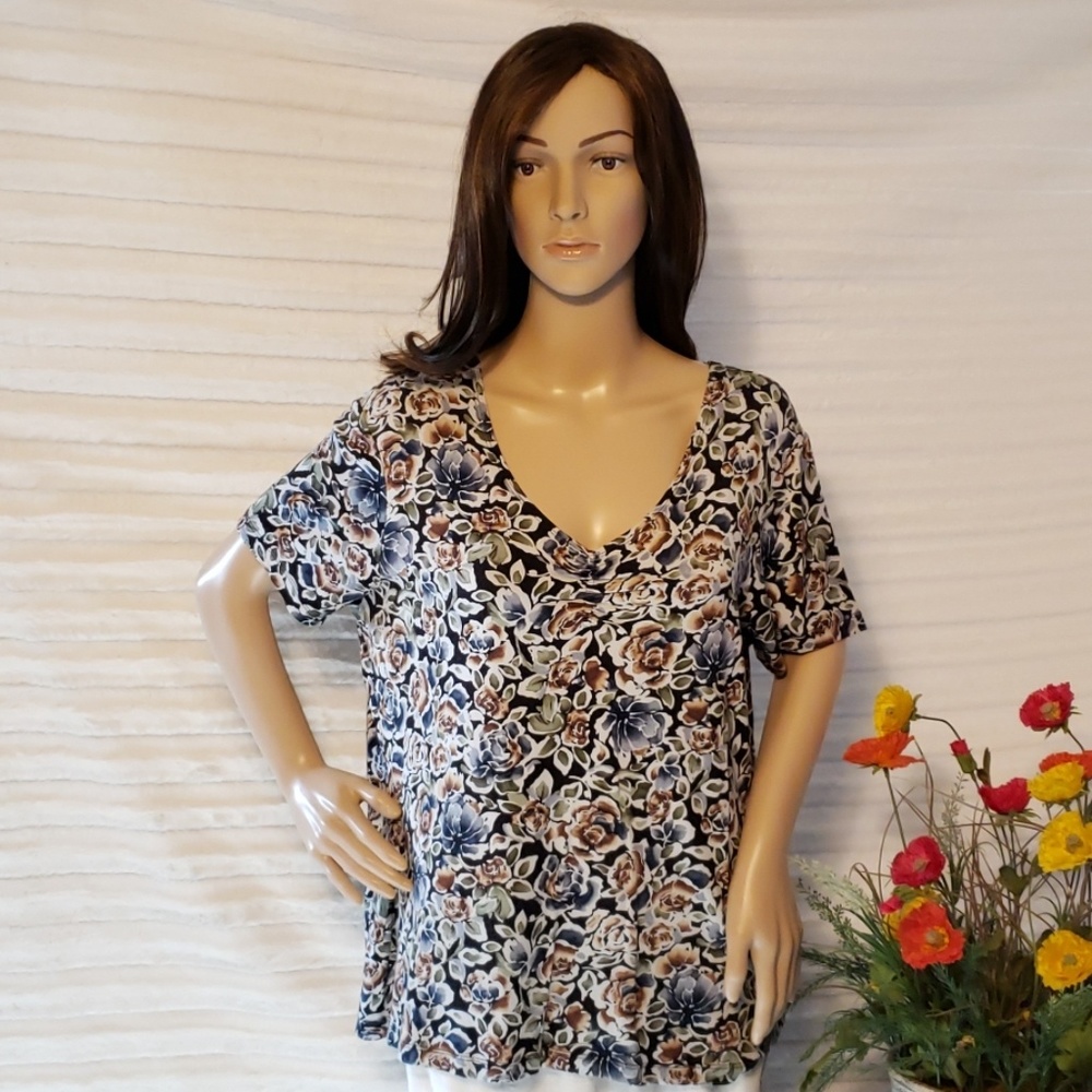 Multicolor Short Sleeve Rayon Floral Top - NWOT